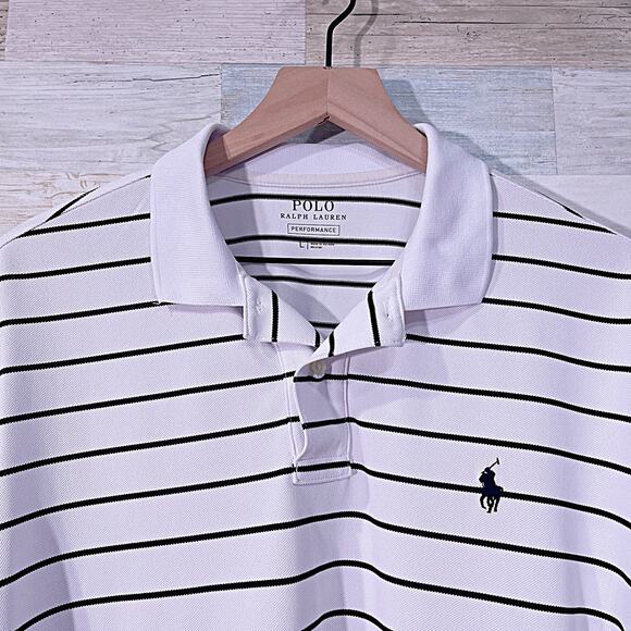 POLO RALPH LAUREN Performance Golf Polo Shirt White Black Striped Mens Large - Picture 2 of 6